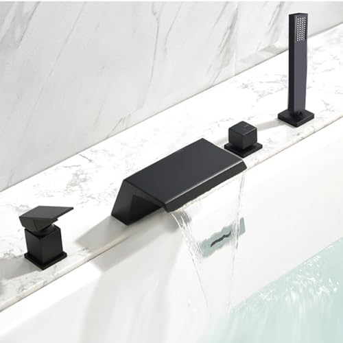 XJTNLB Wannenarmatur Schwarz Wasserfall Armatur Badewanne 4 Loch Badewannenarmatur mit Handbrause Mischbatterie Dusche Set XJTNLB Wannenarmatur Schwarz Wasserfall Armatur Badewanne 4 Loch Badewannenarmatur mit Handbrause Mischbatterie Dusche Set von XJTNLB