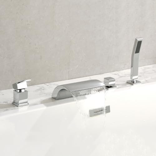 XJTNLB Wannenarmatur Wasserfall 4 Loch Badewannenarmatur Chrom Mischbatterie Badewanne mit Brause von XJTNLB