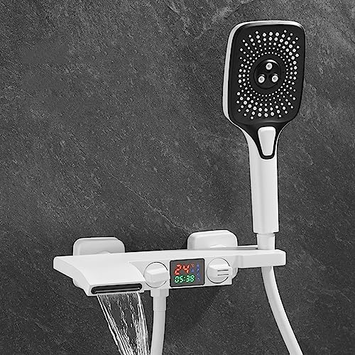 XJTNLB Wannenarmatur mit Handbrause Badewannenarmatur Wasserfall mit Brause mit Digitaler Bildschirm 3 Modi Bad Armatur Badewanne, Weiß von XJTNLB