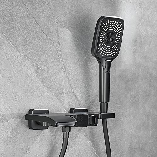 XJTNLB Wannenarmatur mit Handbrause Wasserfall Badewannenarmatur Schwarz mit Digitaler Bildschirm 3 Modi Bad Armatur Badewanne, Schwarz von XJTNLB