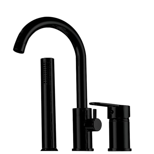 XJTNLB Wannenrandarmatur 3 Loch Badewannenarmatur mit Handbrause, Wasserhahn Badewanne mit Ausziehbarem Handbrause Schwarz von XJTNLB