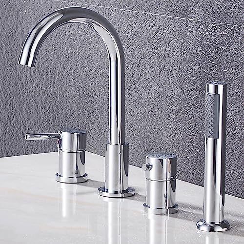 XJTNLB Wannenrandarmatur 4 Loch Badewannenarmatur, Mischbatterie Badewanne mit Brause Dusche Badewanne Armaturen Set Chrom von XJTNLB