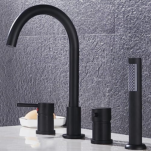 XJTNLB Wannenrandarmatur 4 Loch Badewannenarmatur, Mischbatterie Badewanne mit Brause Dusche Badewanne Armaturen Set Schwarz von XJTNLB