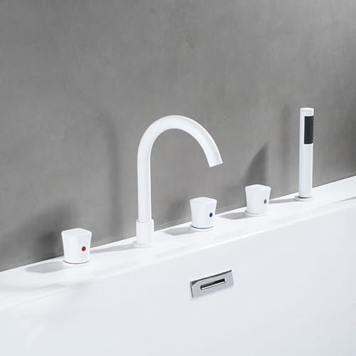 XJTNLB Wannenrandarmatur 5 Loch Weiß Mischbatterie Dusche mit Brause Doppelgriff Badewannenarmaturen Set mit Herausziehbarem Handbrause XJTNLB Wannenrandarmatur 5 Loch Weiß Mischbatterie Dusche mit Brause Doppelgriff Badewannenarmaturen Set mit Herausziehbarem Handbrause von XJTNLB