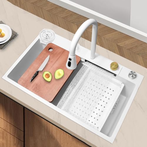 XJTNLB Waschbecken Küche Weiß Multifunktionsspüle Küche Wasserfall Wasserhahn Küchenspüle Edelstahl 1 Becken 80 x 45 XJTNLB Waschbecken Küche Weiß Multifunktionsspüle Küche Wasserfall Wasserhahn Küchenspüle Edelstahl 1 Becken 80 x 45 von XJTNLB