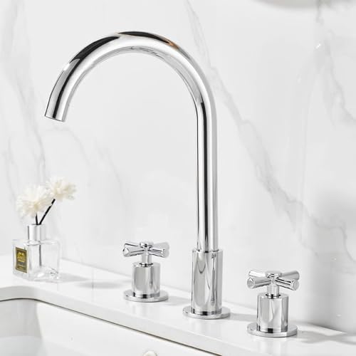 XJTNLB Waschtischarmatur 3 Loch Chrom Wasserhahn Zweigriffarmatur Bad Mischbatterie Waschbecken Modern Warm Kalt XJTNLB Waschtischarmatur 3 Loch Chrom Wasserhahn Zweigriffarmatur Bad Mischbatterie Waschbecken Modern Warm Kalt von XJTNLB