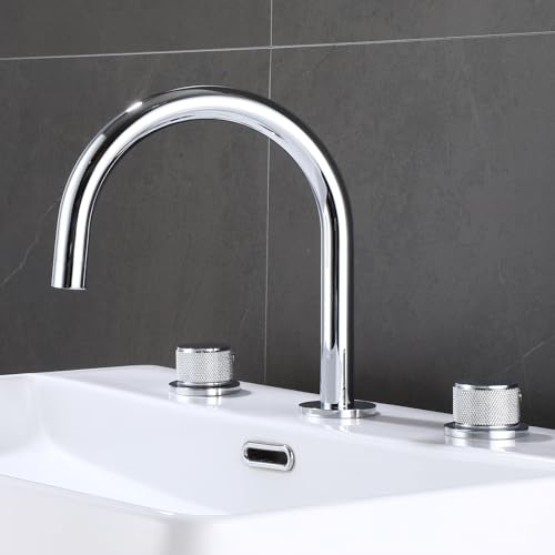 XJTNLB Waschtischarmatur Modern 3 Loch Armaturen Waschbecken Chrom Warm Kalt Wasserhahn Zweigriffarmatur Aus Messing von XJTNLB
