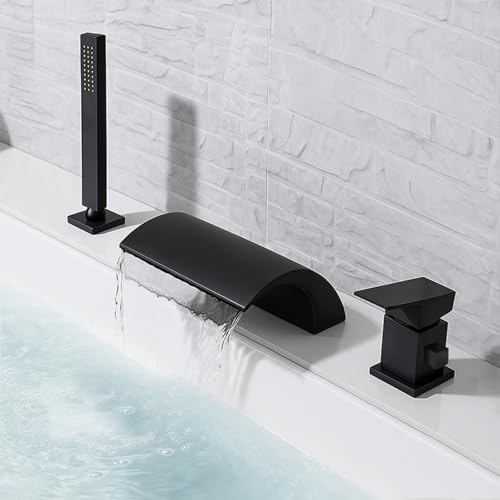 XJTNLB Wasserfall Badewannenarmatur Schwarz mit Handbrause Bad Armatur Badewanne 4 Loch Mischbatterie Dusche Set XJTNLB Wasserfall Badewannenarmatur Schwarz mit Handbrause Bad Armatur Badewanne 4 Loch Mischbatterie Dusche Set von XJTNLB