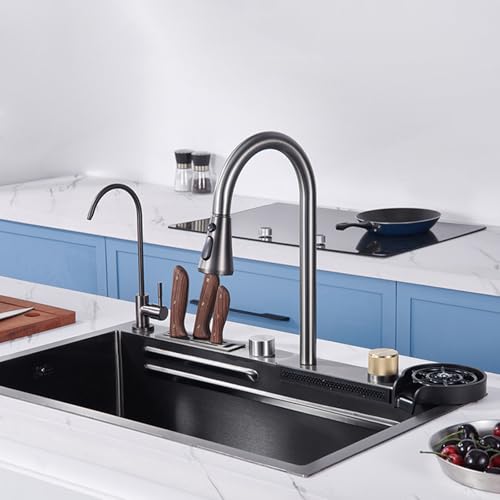 XJTNLB Wasserfall Spüle 68x46 Multifunktionsspüle Küche Grauer Küchenspüle Edelstahl mit Tassenwaschanlage, Flying Rain Wasserfall-Auslauf, Tischsteuerung XJTNLB Wasserfall Spüle 68x46 Multifunktionsspüle Küche Grauer Küchenspüle Edelstahl mit Tassenwaschanlage, Flying Rain Wasserfall-Auslauf, Tischsteuerung von XJTNLB
