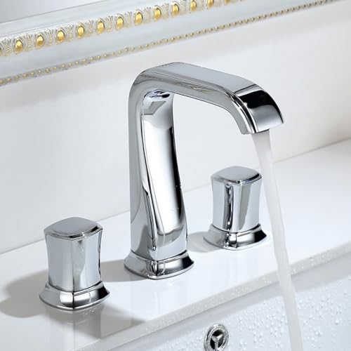 XJTNLB Wasserhahn Bad Chrom Modern 3-Loch Waschtischarmatur Zweigriffarmatur Waschbecken Bad Mischbatterie Warm Kalt von XJTNLB
