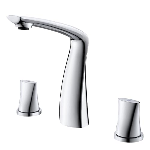 XJTNLB Wasserhahn Bad Modern 3-Loch Waschtischarmatur Chrom Zweigriffarmatur Waschbecken Bad Mischbatterie Warm Kalt von XJTNLB