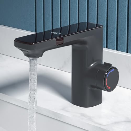XJTNLB Wasserhahn mit Sensor Bad Einhebelmischer Bad Infrarot Sensor Wasserhahn mit Einstellbarem Temperaturbegrenzer Mischbatterie Waschbecken mit Digitalem Display,Gunmetal Grau von XJTNLB