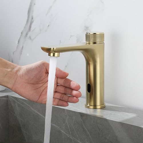 XJTNLB Wasserhahn mit Sensor Batterie Gebürstetes Gold Infrarot Sensor Wasserhahn mit Einstellbarem Temperaturbegrenzer Automatischer Wasserhahn Bad XJTNLB Wasserhahn mit Sensor Batterie Gebürstetes Gold Infrarot Sensor Wasserhahn mit Einstellbarem Temperaturbegrenzer Automatischer Wasserhahn Bad von XJTNLB
