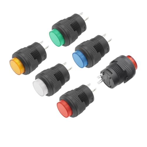 XJTZFJCZU R16 Netzschalter-Taste R16-503 Blau Gelb Weiß LED R16-503B R16-503A Verriegelnde Reset-Taste 2P 4P Selbstverriegelung Kein Lock Reset(2Pin Yellow,5PCS) von XJTZFJCZU