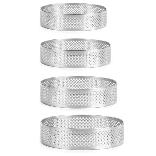 XJYHUE Perforierter Dessertringe Mousse Ring, 4 Stück Rundes Dessert Edelstahl Perforierte Kuchen Quiche Kuchen Mousse Form KüChe Back, Tortenringe Tower Pie Kuchenform Edelstahl Silber von XJYHUE