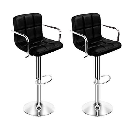 XJing-478 Barhocker Moderne Leder-Barhocker Verstellbarer Swivel-Hocker Bar-Stühle mit Rücken- und Fußstütze for Home Office-Küche Essstühle, 2pcs / Set für Küche, Café, Büro (Color : Schwarz) von XJing-478