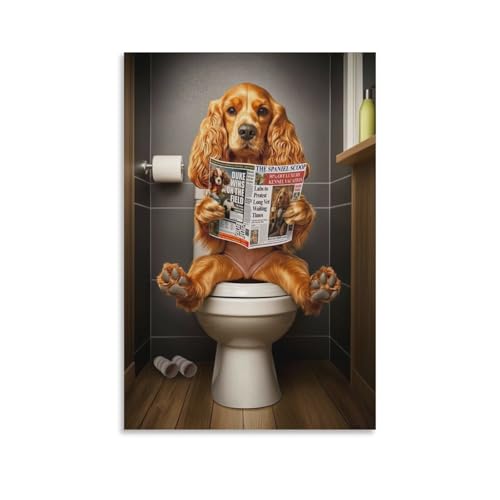 XJmoney Leinwandbild „Cocker Spaniel auf Toilette“ für Wohnzimmer, Küche, Heimdekoration, 30 x 45 cm von XJmoney