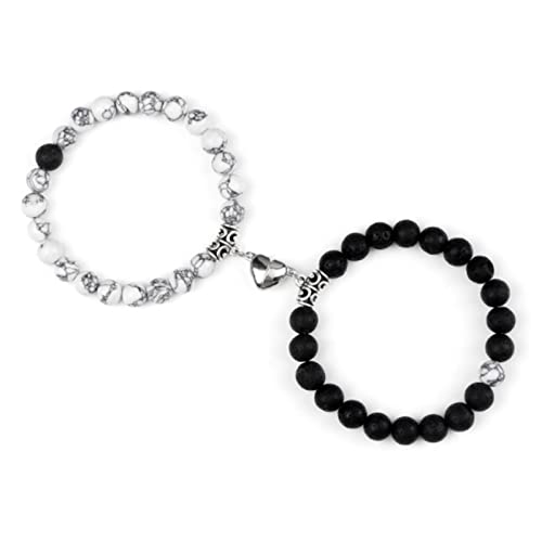 XJruixi 2Pcs/Set Beads Bracelet for Lovers Natural Stone Distance Heart Magnet Couple Bracelets Friendship Fashion Jewelry Gift von XJruixi