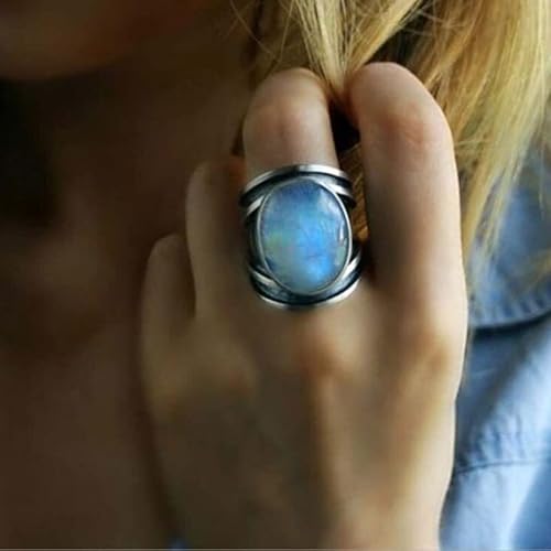 XJruixi Antiker tibetischer großer ovaler Mondstein-Ring übergroßer indischer heilender Kristall-Feueropal-Ringe für Frauen-Weinlese-Schmuck 1Pc Größe 6-10 von XJruixi