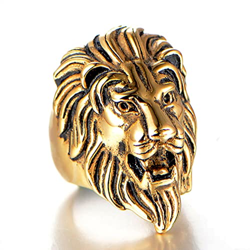 XJruixi Black/Gold/Silver Color Stainless Steel Lion Head Ring Men Punk Lion Animal Ring Cool Male Fashion Jewelry Dropshipping Store von XJruixi