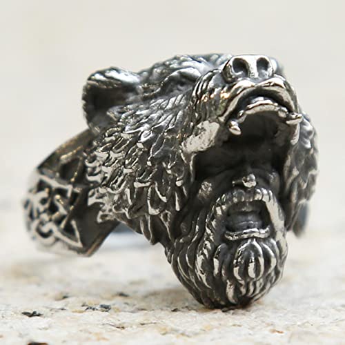 XJruixi Cool Black Color Viking Bear Warrior Ring Men Boys Stainless Steel Punk Biker Rings Vintage Nordic Celtics Knot Jewelry von XJruixi