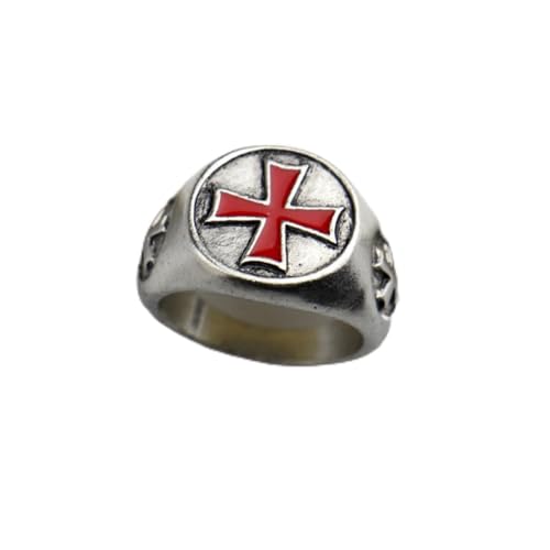 XJruixi Cross Men Ring Templar Antique Ring Cospaly Gamer Trendy Jewelry Engagement Party Red Enamel Ring for Women Jewelry Gift von XJruixi
