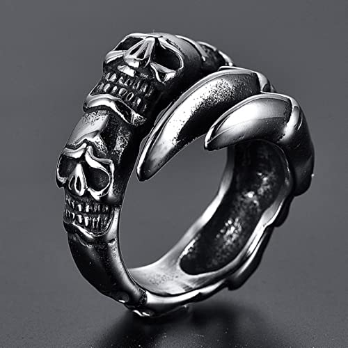 XJruixi Gothic Dragon Claw Skull Ring Men Fashion Domineering 316L Stainless Steel Skull Ghost Head Motorcycle Biker Ring Jewelry Gift von XJruixi