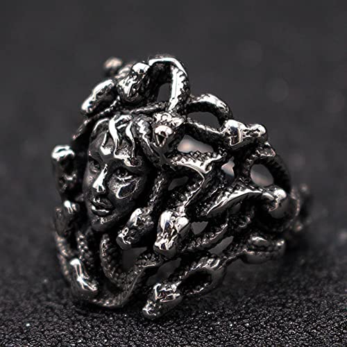 XJruixi Gothic Horror Venomous Snakes Snake Hair Medusa Ring Womens Stainless Steel Greek Mythology Medusa Ring Men's Punk Biker Ring von XJruixi