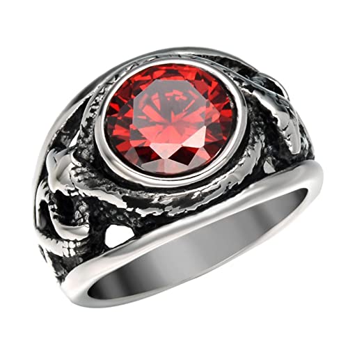 XJruixi Gothic Stainless Steel Red Stone Ring Vintage Entangled Double Snake Ring Male Jewelry Party Band Rings Man Birthday Gifts von XJruixi