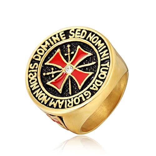 XJruixi Heavy Metal Crusader Red Cross Ring Men Boys Gold/Silver Color Stainless Steel Knight Templar Ring Male Hip Hop Fashion Jewelry von XJruixi