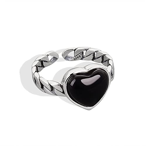 XJruixi LIVYY Silver Color Charming Black Heart Geometric Chain Rings for Women Men Open Adjustable Party Gifts Accessories von XJruixi