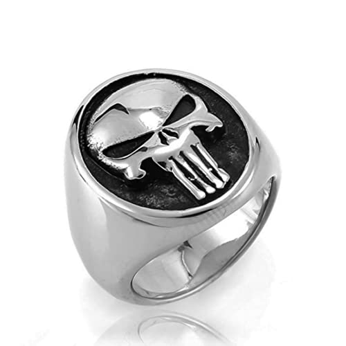 XJruixi Mens Gold/Silver Color Stainless Steel Punisher Skull Rings Cool Skull Signet Ring Male Gothic Punk Ring Christmas Party Gift von XJruixi