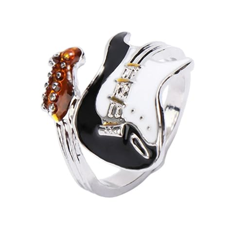 XJruixi Mode Rock Finger Punk Ring Persönlichkeit Übertreibung Europäische Liebhaber Schwarz Weiß Farbe Geölte Gitarre Unisex Männer Ring Schmuck von XJruixi