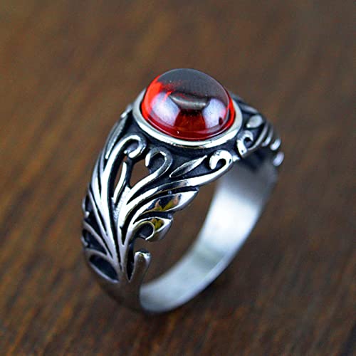 XJruixi Punk Fashion Red Garnet Natural Red Stone Ring for Men Women Retro 316L Stainless Steel Carved Red Stone Rings Jewelry Gift von XJruixi