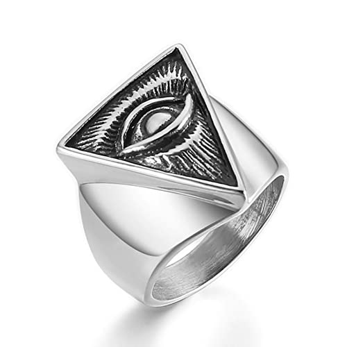 XJruixi Vintage All Seeing Eye Pyramid Illuminati Biker Ring Men Black/Gold/Silver Color Stainless Steel Punk Rings Male Masonic Jewelry von XJruixi