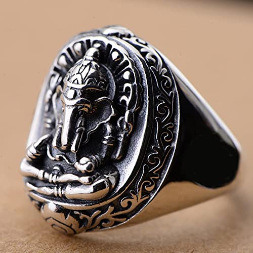 XJruixi Vintage God of Wealth Elephant Ring Men's Stainless Steel National Style India Ganesha Ring Men Women Lucky Ring Jewelry von XJruixi