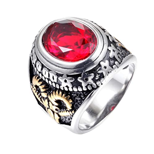 XJruixi Vintage Gothic Style Big Black Red Blue Stone Ring for Men and Women Stainless Steel All Seeing Eyes Ring Baphomet Pagan Jewelry von XJruixi