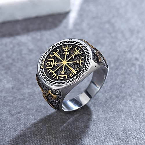 XJruixi Vintage Viking Aegishjalmur Men's Ring Stainless Steel Nordic Pattern Compass Vegvisir Rings for Men Amulet Pattern Jewelry Gift von XJruixi