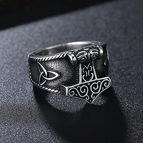 XJruixi Vintage Viking Mjolnir Thor's Hammer Ring Men Nordic 316L Stainless Steel Odin Celtics Knot Amulet Ring Jewelry Gift von XJruixi