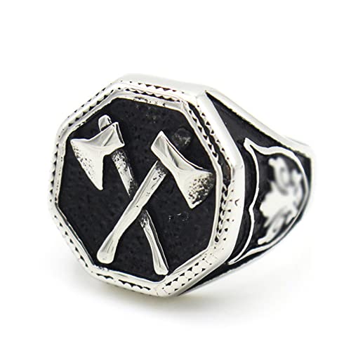 XJruixi Vintage Viking Warrior Cross Double Axe Ring for Men Stamp Fashion Nordic 316L Stainless Steel Biker Viking Ring Jewelry Gift von XJruixi