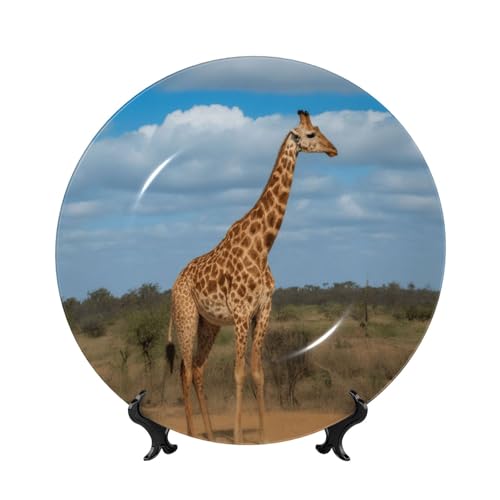 Giraffe unter dem Baum in Afrika Kunst Home Wackelplatte Knochenporzellan Dekorativer Teller mit Präsentationsständer, Wandbehang, Dekor, Porzellanteller, Ornament, Zuhause, Wohnzimmer, Esszimmer Giraffe unter dem Baum in Afrika Kunst Home Wackelplatte Knochenporzellan Dekorativer Teller mit Präsentationsständer, Wandbehang, Dekor, Porzellanteller, Ornament, Zuhause, Wohnzimmer, Esszimmer von XKBFKLKMC
