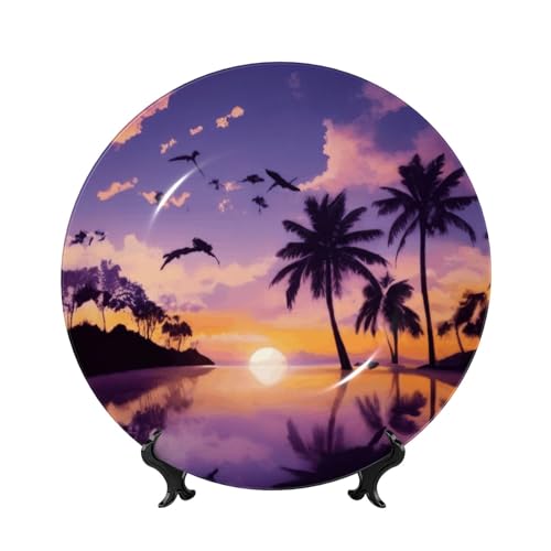 XKBFKLKMC Summer Palm Tree Art Home Wackelplatte aus Knochenporzellan, dekorativer Teller mit Präsentationsständer, Wandbehang, Dekoration, Porzellanteller, Ornament, Zuhause, Wohnzimmer, Esszimmer XKBFKLKMC Summer Palm Tree Art Home Wackelplatte aus Knochenporzellan, dekorativer Teller mit Präsentationsständer, Wandbehang, Dekoration, Porzellanteller, Ornament, Zuhause, Wohnzimmer, Esszimmer von XKBFKLKMC