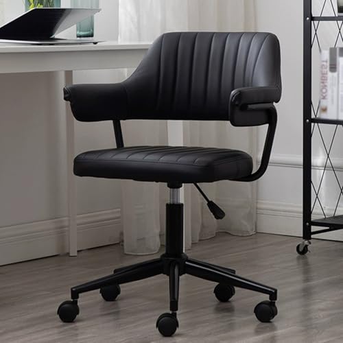 Bequemer Bürostuhl, Computerstuhl aus PU-Leder, mit Armlehnen und Rädern, for Zuhause, Büro, Arbeitszimmer, Geschäft(Black) von XKEDNMF