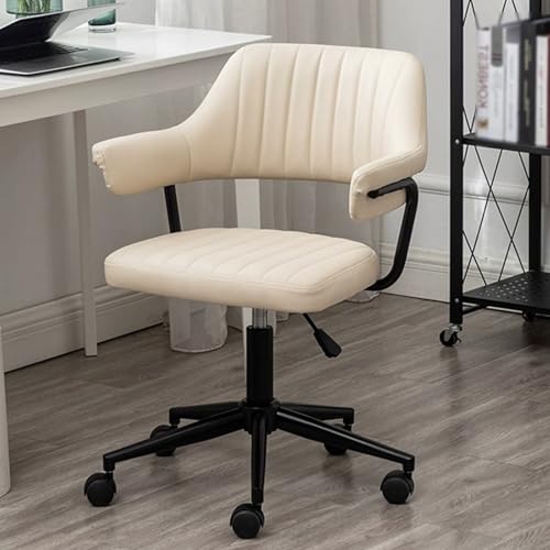 Bequemer Bürostuhl, Computerstuhl aus PU-Leder, mit Armlehnen und Rädern, for Zuhause, Büro, Arbeitszimmer, Geschäft(White) von XKEDNMF