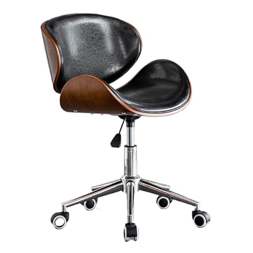 Bürostuhl aus Kunstleder, Bürostuhl mit niedriger Rückenlehne, Kissen aus geöltem Leder, höhenverstellbar, geeignet for Zuhause und Büro(Black) von XKEDNMF