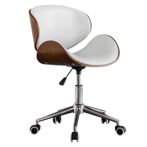 Bürostuhl aus Kunstleder, Bürostuhl mit niedriger Rückenlehne, Kissen aus geöltem Leder, höhenverstellbar, geeignet for Zuhause und Büro(White) von XKEDNMF
