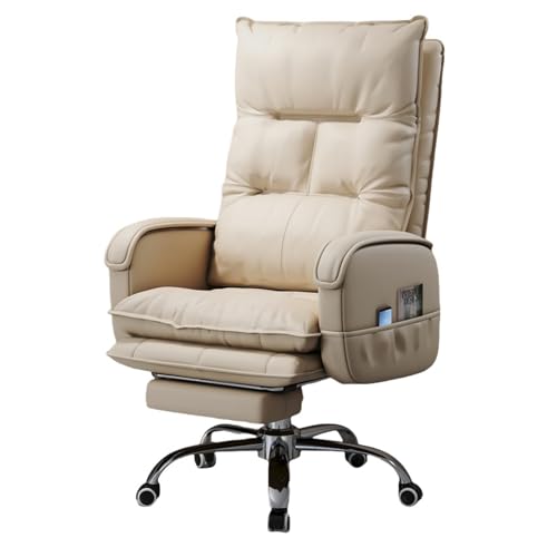 Bürostuhl mit Hebefunktion und Rückenlehne, großer Liegewinkel, mit Seitentaschen und Fußstütze, geeignet for Büro und Wohnzimmer(Beige,With footrest) von XKEDNMF