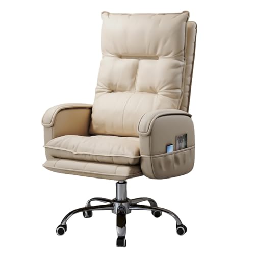 Bürostuhl mit Hebefunktion und Rückenlehne, großer Liegewinkel, mit Seitentaschen und Fußstütze, geeignet for Büro und Wohnzimmer(Beige,Without footrest) von XKEDNMF