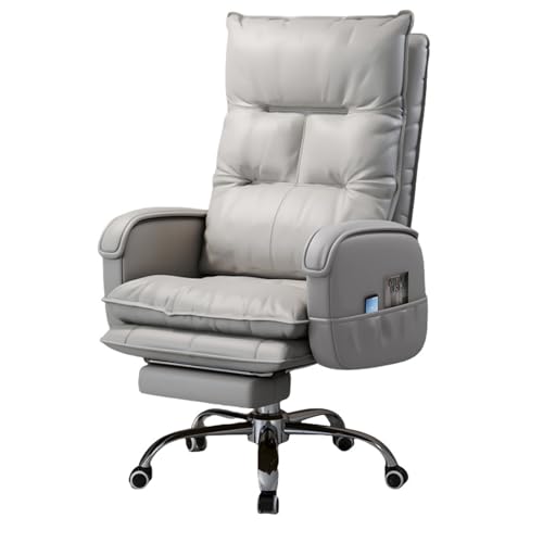 Bürostuhl mit Hebefunktion und Rückenlehne, großer Liegewinkel, mit Seitentaschen und Fußstütze, geeignet for Büro und Wohnzimmer(Light Grey,With footrest) von XKEDNMF