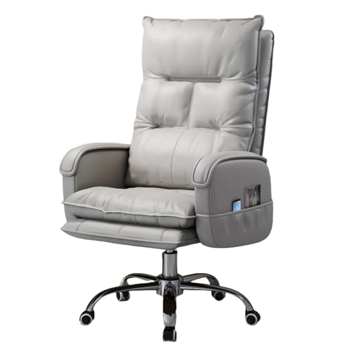 Bürostuhl mit Hebefunktion und Rückenlehne, großer Liegewinkel, mit Seitentaschen und Fußstütze, geeignet for Büro und Wohnzimmer(Light Grey,Without footrest) von XKEDNMF